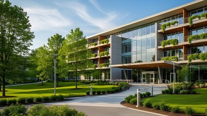 Modern office architecture showcasing professional workspace design and organized exterior layout