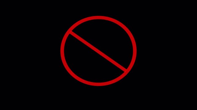 International prohibition mark blinking animation with red warning symbol, forbidden sign and safety restriction concept