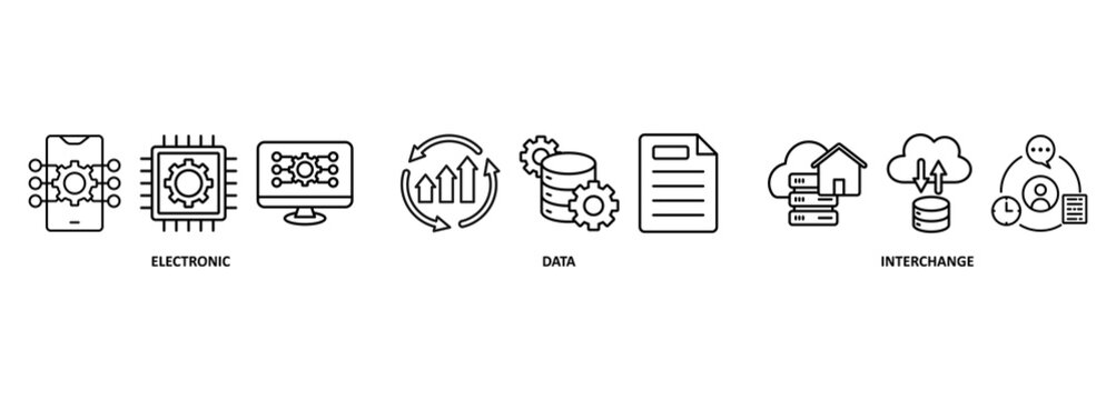 EDI banner web icon vector illustration concept for electronic data interchange of business documents standard format with a cloud server, exchange, database, file, chart, automation, and process icon