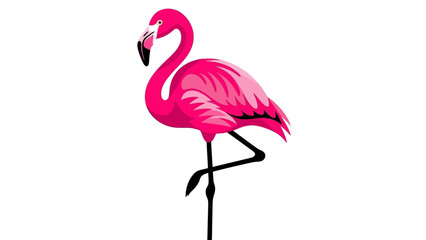 Fototapeta premium A vibrant flamingo lawn ornament stands on one leg against a plain white background from a straightforward viewpoint