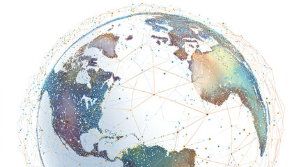 Earth and global network concept symbolizing worldwide connectivity and technology, stock illustration on a white background