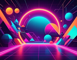 Neon abstract with geometric shapes, light effects, and a retro vibe