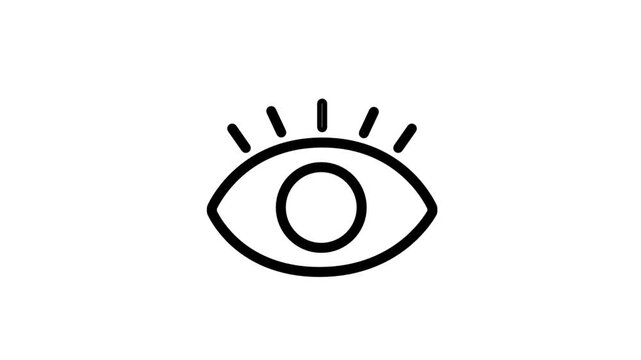 Vision Monitoring line animation. Minimalist human eye icon representing vision, observation, digital surveillance monitoring, and optical recognition technology systems.