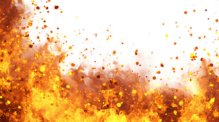 Fire and sparks background glowing yellow and orange flames with floating embers white background
