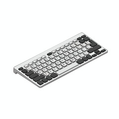 Silver Keyboard with Black Keys on White Background