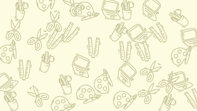 Pale arts office supplies doodles on a background ideal for stationery, art supplies, creative packaging, and educational materials design projects.