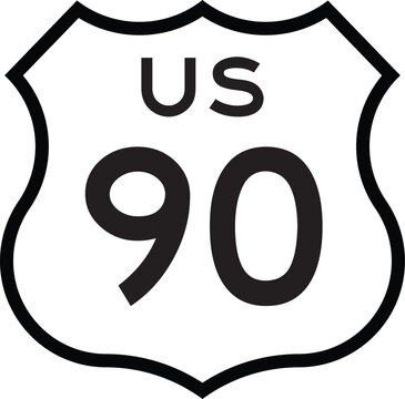 US Route 90 Highway Shield Cutout Sign Road Numbered System Design Vector