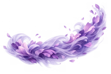 Purple petals and abstract floral elements forming a swirling, ethereal wave with soft lavender hues