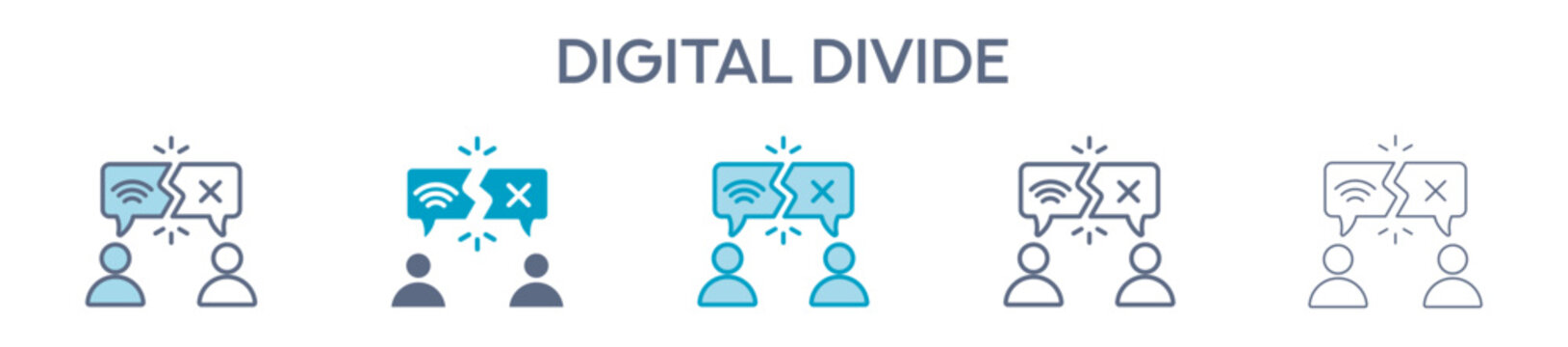 Digital Divide Element For Design Graphic - Multi Styles. Vector Illustration Of Two Colored And Black. Multiple Icons Designs Can Be Used For Mobile, Ui, Web 