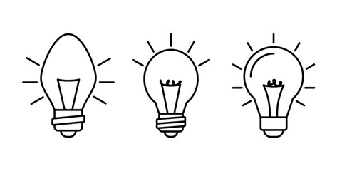 A collection of light bulb icons with a line design. Idea symbol icons isolated on a white background. © Akhmad