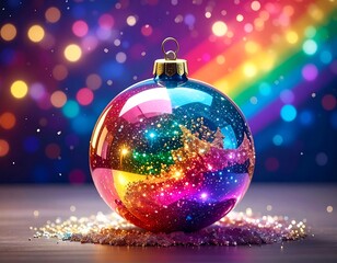 Ornate Christmas bauble reflects lights and colors against a festive backdrop