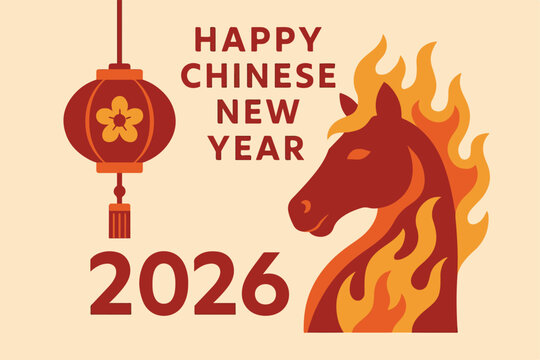 vector typography greeting Chinese New Year 2026 fire horse zodiac 007