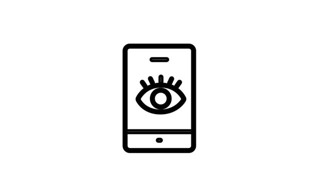 Mobile Privacy line animation. Smartphone with an eye icon representing mobile privacy, biometric vision scanning, and personal identity verification technology.
