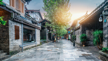 Ancient Stone Paved Alley with Traditional Architecture