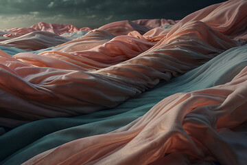 Flowing fabric transforming into a river