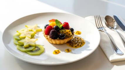 Delicious fruit tart dessert with kiwi.