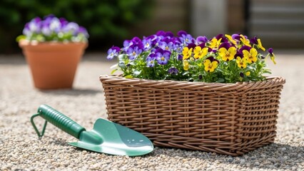 Garden flowers in a wicker basket.