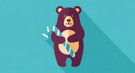 Cartoon Bear Holding Toothbrush and Toothpaste.