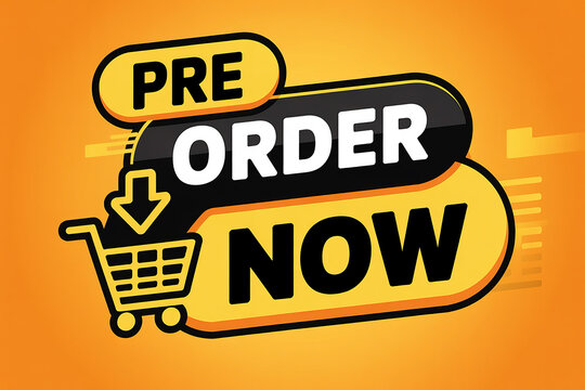 Pre Order Now Shopping Cart Icon with Dynamic Yellow and Orange Background sale