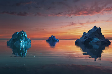 Crystal under a glowing horizon with pastel reflections