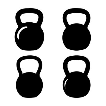 Four minimalist black kettlebell icons for fitness and workout training