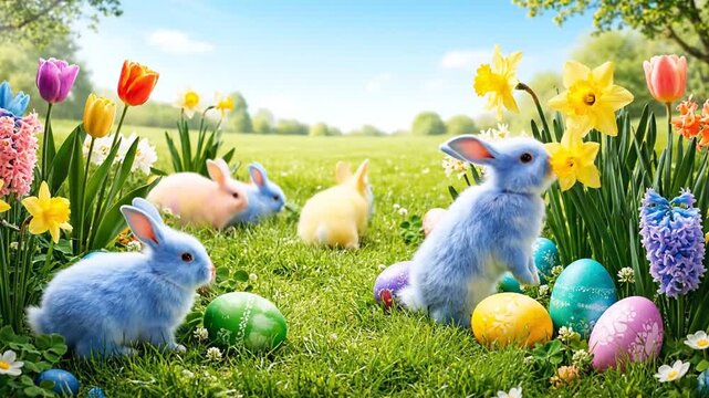 Easter Eggs Lying in Fresh Green Grass