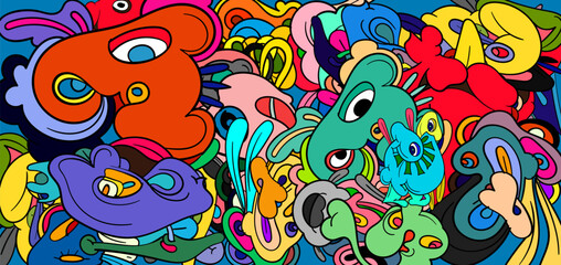Colorful abstract graffiti art with bold shapes and vibrant patterns © yahya