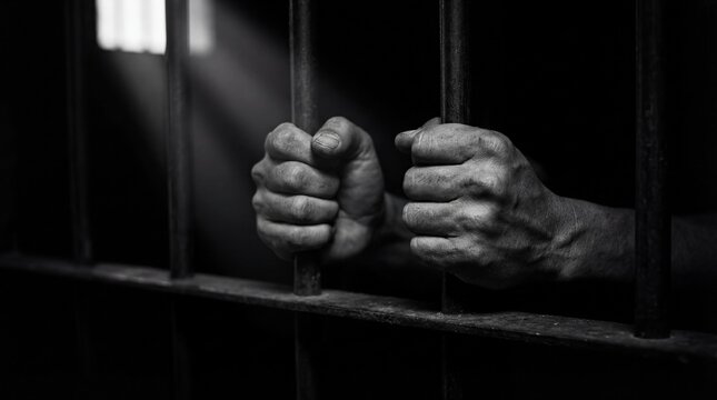 Imprisoned struggles dark cell black and white photography confinement close-up emotional depth