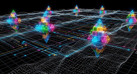 Colorful Data Points on Grid Network.