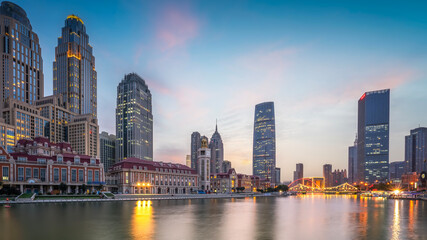 Obraz premium Tianjin Cityscape with Modern Skyscrapers at Dusk