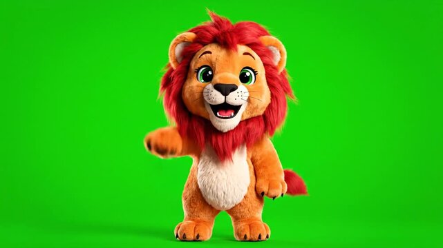 Cartoon lion character illustration with red mane on green background