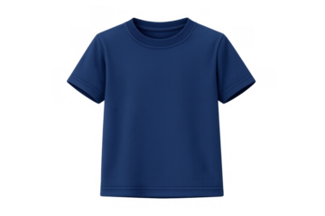 Navy blue crew neck t-shirt template, blank short sleeve apparel mockup for branding designs, transparent background