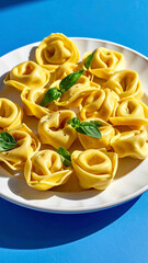 Fresh tortellini on ceramic dish