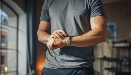 Man checking smartwatch in modern indoor setting