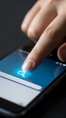 User performing an internet search by pressing the search bar on a digital tablet screen.