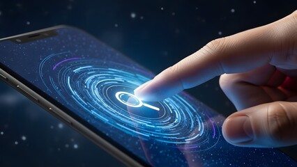 Digital navigation using the touch-sensitive search bar on a smartphone to find online data.