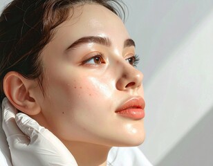 Supporting the Side of Patient's Face by Hand While Observing Closely