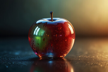 A glass apple suspended in liquid light