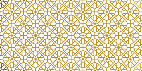 Intricate golden geometric pattern on a white background a seamless repeatable design