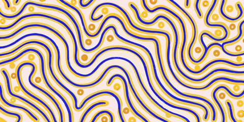 Obraz premium Abstract wavy lines and circles pattern with a pastel pink background