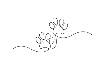 Obraz premium Continuous one line drawing of footprint concept. Line art paw print symbol vector illustration