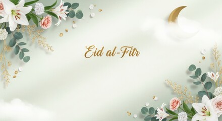 Obraz premium Eid al Fitr Floral Greeting Card.