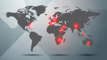 Global connections with glowing red hotspots on world map