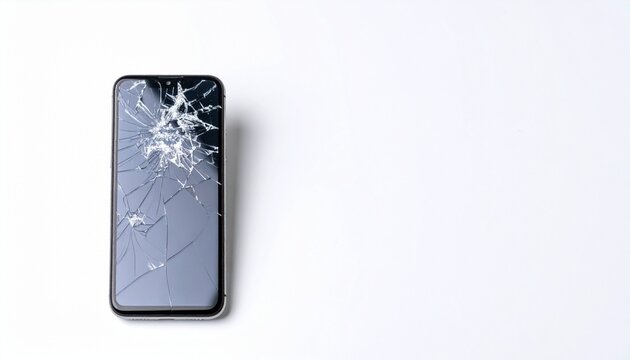 液晶画面が破損し、ひび割れしたスマートフォン