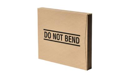 A cardboard box with the words DO NOT BEND printed on it transparent background
