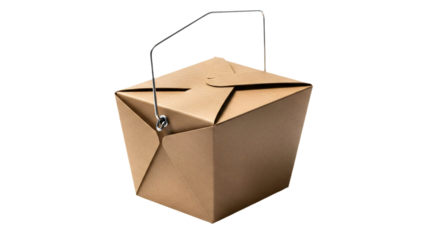 A single closed take-out container on a plain surface, ready for to-go orders. It's a symbol of convenience and swift service transparent background