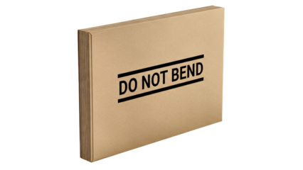 A cardboard box with the words Do Not Bend printed on the front, protecting the fragile contents inside transparent background