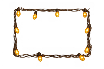 Decorative lights string forming a radiant frame, yellow glowing bulbs illuminating borders for celebration and party events