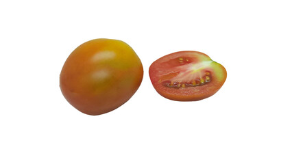 Fresh tomato close-up, whole and halved