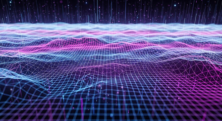 Futuristic Grid Network Digital Landscape.